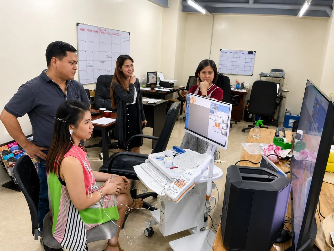 ICare Life staff demonstrating a patient monitoring system